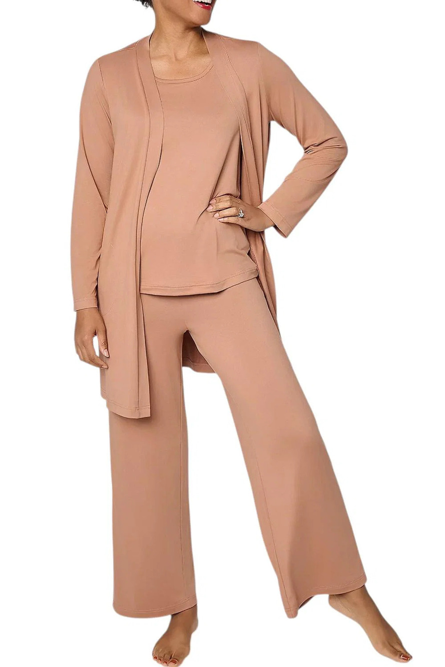 Berkshire Homewear Women's Smooth Soft Flw 3pc Lounge Set Mocha Mousse - Regular